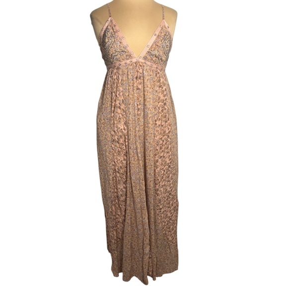 Free People Dusty Pink Floral Forever Time Maxi Dress babydoll empire waist Med - Picture 4 of 12